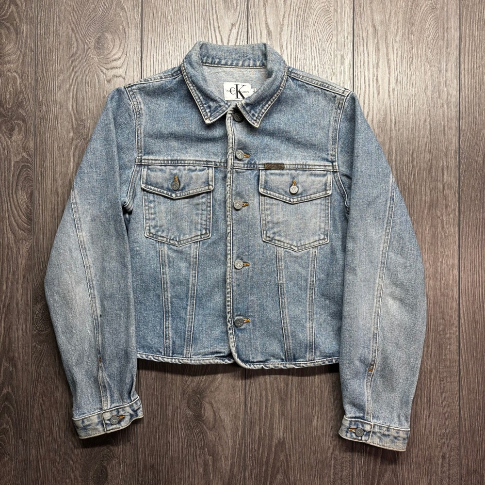 Vintage Calvin Klein Jeans Denim Jacket Light Wash Blue Cropped Womens Medium